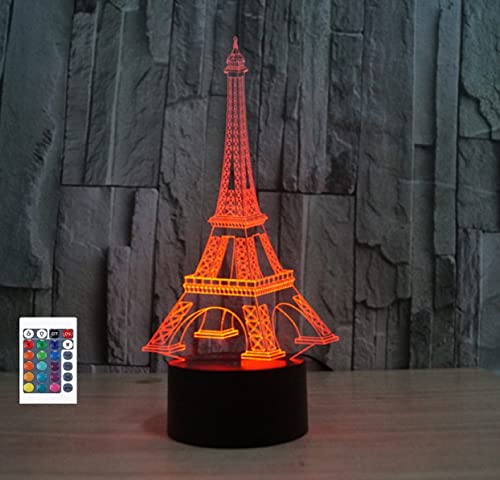 SUPERRUIDALONG 3D Eiffelturm Fernbedienung 16 Farben Nachtlichter Illusion Acryl LED Tisch Nachttisch Lampe Kinder Schlafzimmer Schreibtisch Dekor Geburtstag Geschenke Spielzeug für Kinder von SUPERRUIDALONG