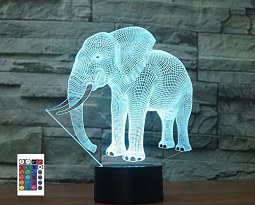 SUPERRUIDALONG 3D Elefant Fernbedienung 16 Farben Nachtlichter Illusion Acryl LED Tischlampe Nachttischlampe Kinder Schlafzimmer Schreibtisch Dekor Geburtstag Geschenke Spielzeug für Kinder von SUPERRUIDALONG