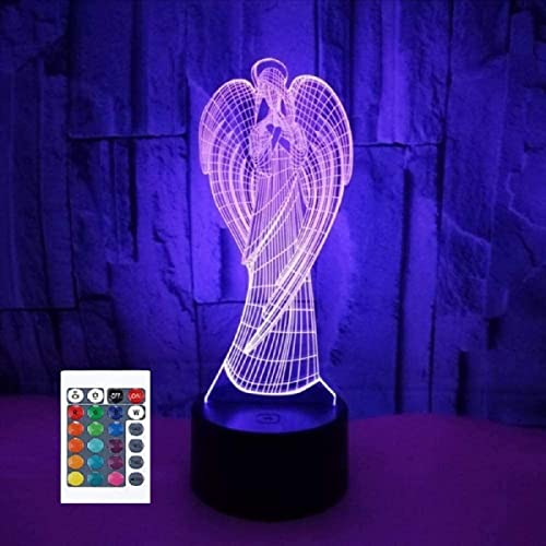 SUPERRUIDALONG 3D-Engel-Fernbedienung, 16 Farben, Nachtlichter, Illusion, Acryl, LED-Tischlampe, Nachttischlampe, Kinderzimmer, Schreibtisch, Dekoration, Geburtstagsgeschenk, Spielzeug für Kinder von SUPERRUIDALONG
