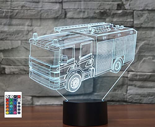 SUPERRUIDALONG 3D Feuerwehr Auto Fernbedienung 16 Farben Nachtlichter Illusion Acryl LED Tisch Nachttisch Lampe Kinder Schlafzimmer Schreibtisch Dekor Geburtstag Geschenke Spielzeug für Kinder von SUPERRUIDALONG