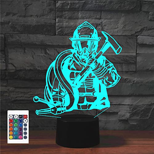 SUPERRUIDALONG 3D Feuerwehrmann Fernbedienung 16 Farben Nachtlichter Illusion Acryl LED Tisch Nachttisch Lampe Kinder Schlafzimmer Schreibtisch Dekor Geburtstag Geschenke Spielzeug für Kinder von SUPERRUIDALONG