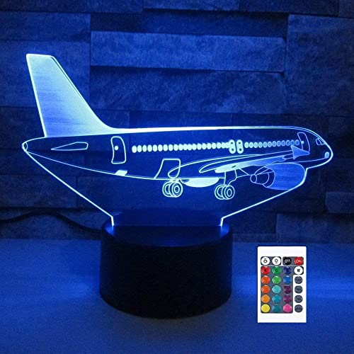 SUPERRUIDALONG 3D Flugzeug Fernbedienung 16 Farben Nachtlichter Illusion Acryl LED Tisch Nachttischlampe Kinderzimmer Schreibtisch Dekoration Geburtstag Spielzeug für Kinder von SUPERRUIDALONG