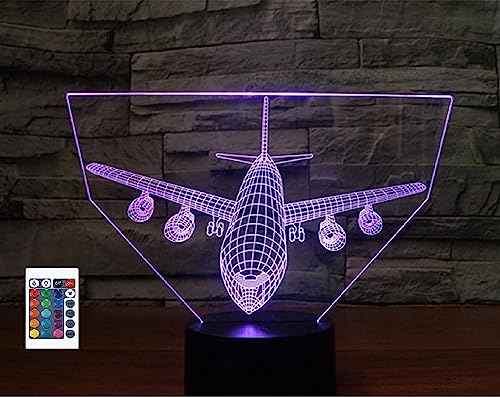 SUPERRUIDALONG 3D-Flugzeug-Fernbedienung 16 Farben Nachtlichter Illusion Acryl LED-Tisch Nachttischlampe Kinderzimmer Schreibtisch Dekoration Geburtstagsgeschenke Spielzeug für Kinder von SUPERRUIDALONG