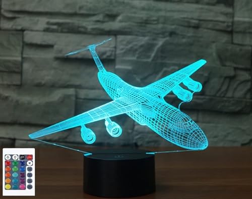 SUPERRUIDALONG 3D Flugzeug Nachtlichter Fernbedienung 16 Farben Illusion Acryl LED Tisch Nachttischlampe Kinderzimmer Schreibtisch Dekoration Geburtstagsgeschenke Spielzeug für Kinder von SUPERRUIDALONG