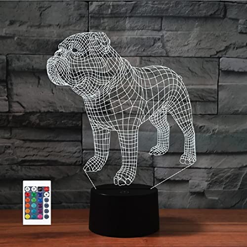 SUPERRUIDALONG 3D Französische Bulldogge Fernbedienung 16 Farben Nachtlichter Illusion Acryl LED Tisch Nachttisch Lampe Kinder Schlafzimmer Schreibtisch Dekor Geburtstag Geschenke Spielzeug für Kinder von SUPERRUIDALONG