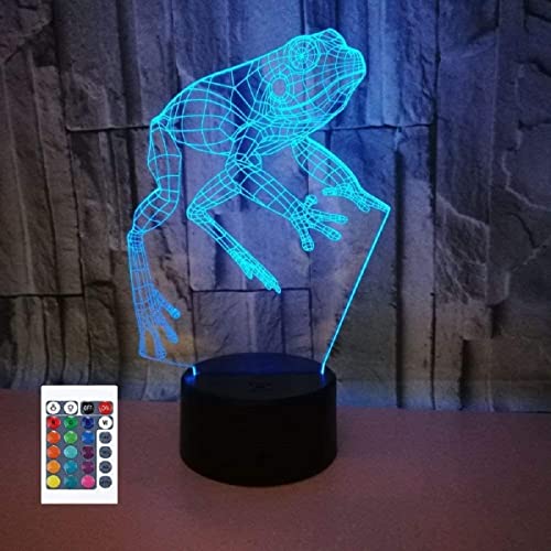 SUPERRUIDALONG 3D Frosch Fernbedienung 16 Farben Nachtlichter Illusion Acryl LED Tisch Nachttisch Lampe Kinder Schlafzimmer Schreibtisch Dekor Geburtstag Geschenke Spielzeug für Kinder von SUPERRUIDALONG