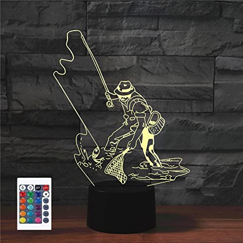 SUPERRUIDALONG 3D Go Fishing Fernbedienung 16 Farben Nachtlichter Illusion Acryl LED Tischlampe Nachttischlampe Kinder Schlafzimmer Schreibtisch Dekor Geburtstag Geschenke Spielzeug für Kinder von SUPERRUIDALONG