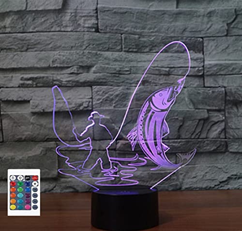 SUPERRUIDALONG 3D Go Fishing Fernbedienung 16 Farben Nachtlichter Illusion Acryl LED Tischlampe Nachttischlampe Kinder Schlafzimmer Schreibtisch Dekor Geburtstag Geschenke Spielzeug für Kinder von SUPERRUIDALONG