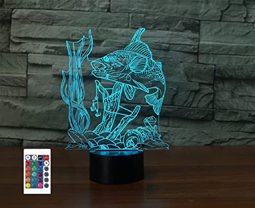 SUPERRUIDALONG 3D Go Fishing Fernbedienung 16 Farben Nachtlichter Illusion Acryl LED Tischlampe Nachttischlampe Kinder Schlafzimmer Schreibtisch Dekor Geburtstag Geschenke Spielzeug für Kinder von SUPERRUIDALONG