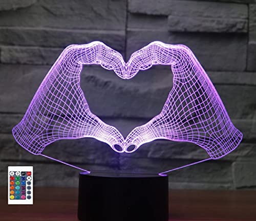 SUPERRUIDALONG 3D Hand Herz Geste Fernbedienung 16 Farben Nachtlichter Illusion Acryl LED Tisch Nachttisch Lampe Kinder Schlafzimmer Schreibtisch Dekor Geburtstag Geschenke Spielzeug für Kinder von SUPERRUIDALONG