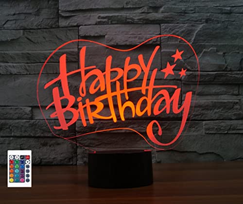 SUPERRUIDALONG 3D Happy Birthday Fernbedienung 16 Farben Nachtlichter Illusion Acryl LED Geburtstagsgeschenke von SUPERRUIDALONG