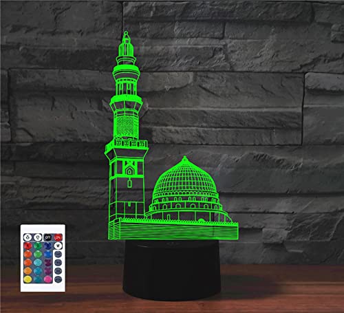 SUPERRUIDALONG 3D Islamischer Tempel Nachtlichter Fernbedienung 16 Farben Illusion Acryl LED Tisch Nachttisch Lampe Kinder Schlafzimmer Schreibtisch Dekor Geburtstag Geschenke Spielzeug für Kinder von SUPERRUIDALONG