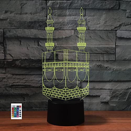 SUPERRUIDALONG 3D Islamischer Tempel Nachtlichter Fernbedienung 16 Farben Illusion Acryl LED Tisch Nachttisch Lampe Kinder Schlafzimmer Schreibtisch Dekor Geburtstag Geschenke Spielzeug für Kinder von SUPERRUIDALONG