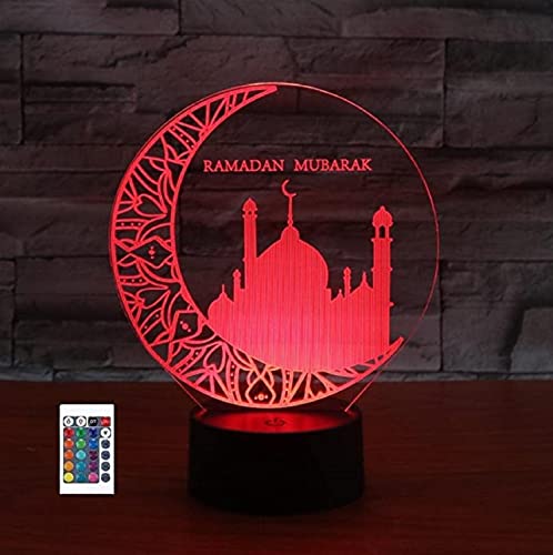 SUPERRUIDALONG 3D Islamischer Tempel Nachtlichter Fernbedienung 16 Farben Illusion Acryl LED Tisch Nachttisch Lampe Kinder Schlafzimmer Schreibtisch Dekor Geburtstag Geschenke Spielzeug für Kinder von SUPERRUIDALONG