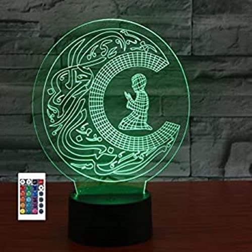 SUPERRUIDALONG 3D Islamisches Fasten Nachtlichter Fernbedienung 16 Farben Illusion Acryl LED Tisch Nachttisch Lampe Kinder Schlafzimmer Schreibtisch Dekor Geburtstag Geschenke Spielzeug für Kinder von SUPERRUIDALONG