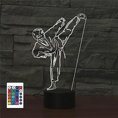 SUPERRUIDALONG 3D Karate Nachtlichter Fernbedienung 16 Farben Illusion Acryl LED Tisch Nachttisch Lampe Kinder Schlafzimmer Schreibtisch Dekor Geburtstag Geschenke Spielzeug für Kinder von SUPERRUIDALONG