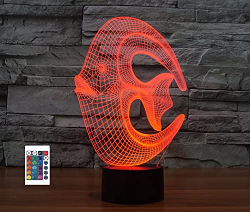 SUPERRUIDALONG 3D Korallenfisch-Fernbedienung, 16 Farben, Nachtlichter, Illusion, Acryl, LED-Tisch, Nachttischlampe, Kinderzimmer, Schreibtisch, Dekoration, Geburtstagsgeschenk, Spielzeug für Kinder von SUPERRUIDALONG