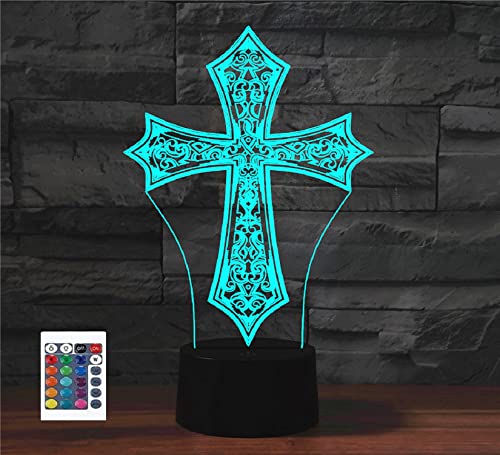 SUPERRUIDALONG 3D Kreuz Gottes Fernbedienung 16 Farben Nachtlichter Illusion Acryl LED Tischlampe Nachttischlampe Kinder Schlafzimmer Schreibtisch Dekor Geburtstag Geschenke Spielzeug für Kinder von SUPERRUIDALONG