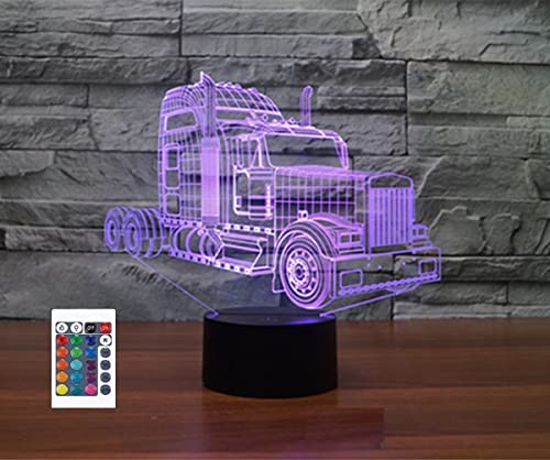 SUPERRUIDALONG 3D LKW Auto Fernbedienung 16 Farben Nachtlichter Illusion Acryl LED Tisch Nachttisch Lampe Kinder Schlafzimmer Schreibtisch Dekor Geburtstag Weihnachten Geschenke Spielzeug für Kinder von SUPERRUIDALONG