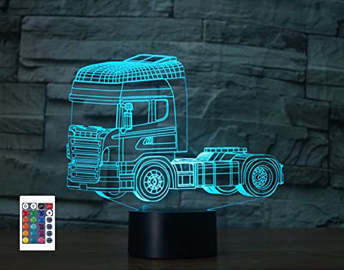 SUPERRUIDALONG 3D Lkw Fahrzeug Nachtlichter Fernbedienung 16 Farben Illusion Acryl LED Tisch Nachttisch Lampe Kinder Schlafzimmer Schreibtisch Dekor Geburtstag Geschenke Spielzeug für Kinder von SUPERRUIDALONG