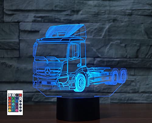 3D Lkw Fahrzeug Nachtlichter Fernbedienung 16 Farben Illusion Acryl LED Tisch Nachttisch Lampe Kinder Schlafzimmer Schreibtisch Dekor Geburtstag Geschenke Spielzeug für Kinder von SUPERRUIDALONG