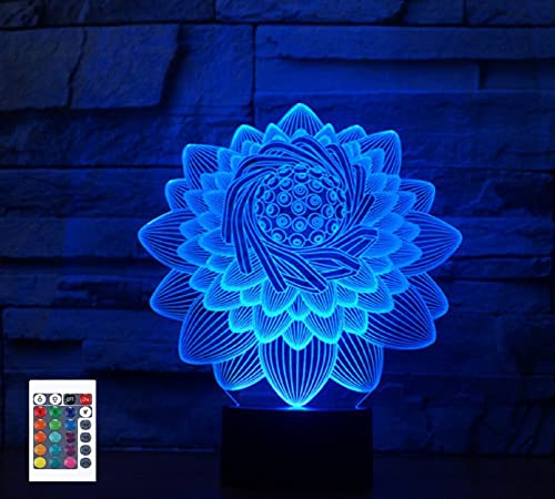 SUPERRUIDALONG 3D Lotusblume Fernbedienung 16 Farben Nachtlichter Illusion Acryl LED Tisch Nachttisch Lampe Kinder Schlafzimmer Schreibtisch Dekor Geburtstag Geschenke Spielzeug für Kinder von SUPERRUIDALONG