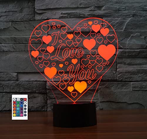 SUPERRUIDALONG 3D Love Herz Valentinstag Fernbedienung 16 Farben Nachtlichter Illusion Acryl LED Geburtstagsgeschenke von SUPERRUIDALONG