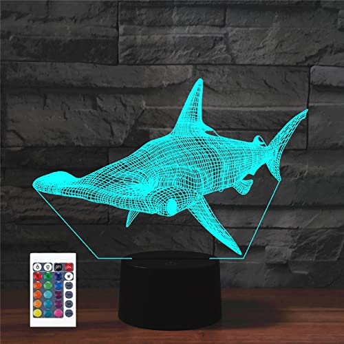 SUPERRUIDALONG 3D Marine Life Shark Fernbedienung 16 Farben Nachtlichter Illusion Acryl LED Tischlampe Nachttischlampe Kinder Schlafzimmer Schreibtisch Dekor Geburtstag Geschenke Spielzeug für Kinder von SUPERRUIDALONG