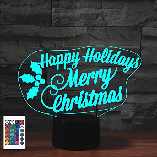 SUPERRUIDALONG 3D Merry Christmas Fernbedienung 16 Farben Nachtlichter Illusion Acryl LED Tisch Nachttisch Lampe Kinder Schlafzimmer Schreibtisch Dekor Spielzeug für Kinder von SUPERRUIDALONG