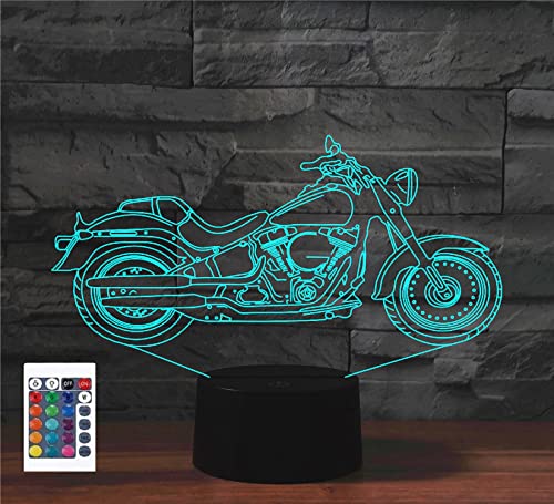 SUPERRUIDALONG 3D Motorrad Nachtlichter Fernbedienung 16 Farben Illusion Acryl LED-Tisch Nachttischlampe Kinderzimmer Schreibtisch Dekoration Geburtstagsgeschenke Spielzeug für Kinder von SUPERRUIDALONG