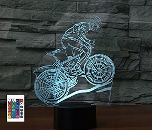 SUPERRUIDALONG 3D Mountainbike Fernbedienung 16 Farben Nachtlichter Illusion Acryl LED Tisch Nachttisch Lampe Kinder Schlafzimmer Schreibtisch Dekor Geburtstag Geschenke Spielzeug für Kinder von SUPERRUIDALONG