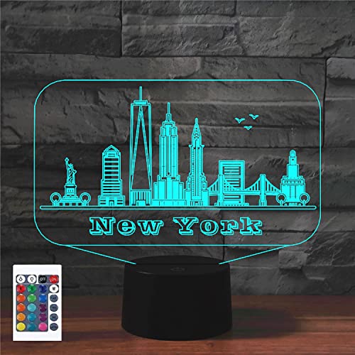 SUPERRUIDALONG 3D New York Fernbedienung 16 Farben Nachtlichter Illusion Acryl LED Tisch Nachttisch Lampe Kinder Schlafzimmer Schreibtisch Dekor Geburtstag Weihnachten Geschenke Spielzeug für Kinder von SUPERRUIDALONG