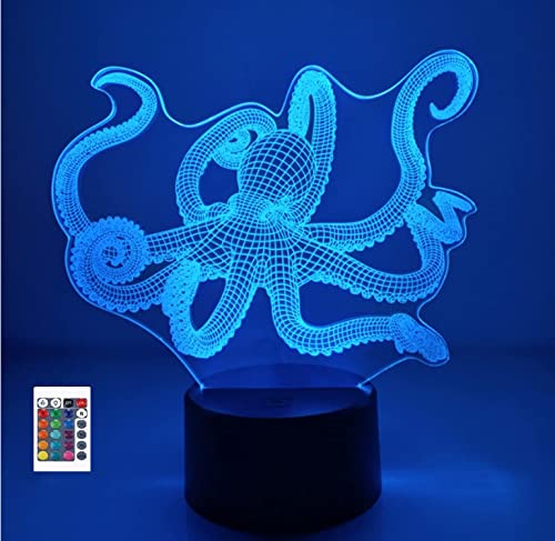 SUPERRUIDALONG 3D Octopus Fernbedienung 16 Farben Nachtlichter Illusion Acryl LED Tisch Nachttisch Lampe Kinder Schlafzimmer Schreibtisch Dekor Geburtstag Geschenke Spielzeug für Kinder von SUPERRUIDALONG