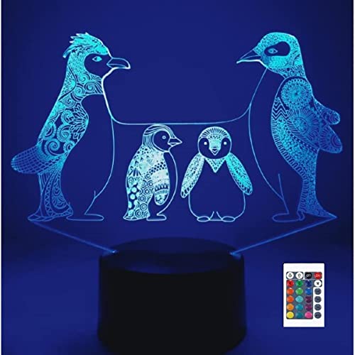SUPERRUIDALONG 3D Pinguin Fernbedienung 16 Farben Nachtlichter Illusion Acryl LED Tisch Nachttischlampe Kinderzimmer Schreibtisch Dekoration Geburtstag Spielzeug für Kinder von SUPERRUIDALONG