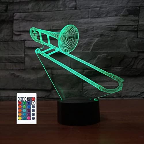 SUPERRUIDALONG 3D-Posaune Fernbedienung 16 Farben Nachtlichter Illusion Acryl LED Tischlampe Nachttischlampe Kinder Schlafzimmer Schreibtisch Dekor Geburtstag Geschenke Spielzeug für Kinder von SUPERRUIDALONG