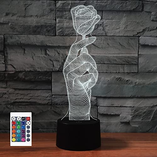 SUPERRUIDALONG 3D Rose in Hand Valentinstag Fernbedienung 16 Farben Nachtlichter Illusion Acryl LED Geburtstagsgeschenke von SUPERRUIDALONG