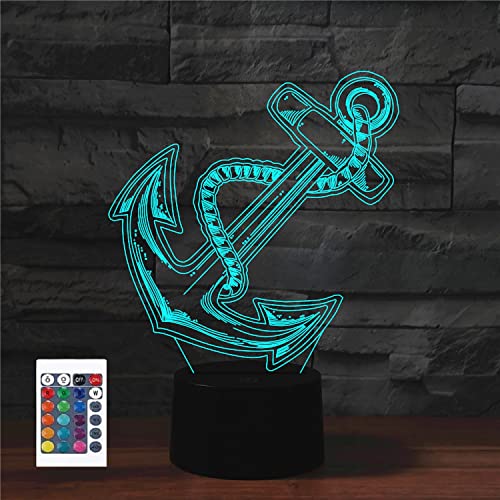 SUPERRUIDALONG 3D Schiffsanker Fernbedienung 16 Farben Nachtlichter Illusion Acryl LED Tisch Nachttisch Lampe Kinder Schlafzimmer Schreibtisch Dekor Geburtstag Geschenke Spielzeug für Kinder von SUPERRUIDALONG