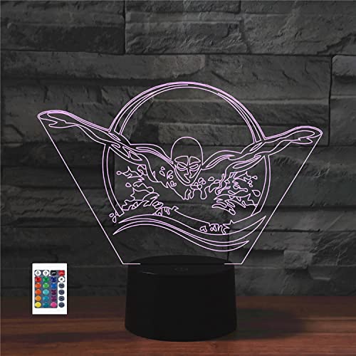 SUPERRUIDALONG 3D-Schwimm-Fernbedienung 16 Farben Nachtlichter Illusion Acryl LED-Tisch Nachttischlampe Kinderzimmer Schreibtisch Dekoration Geburtstagsgeschenke Spielzeug für Kinder von SUPERRUIDALONG