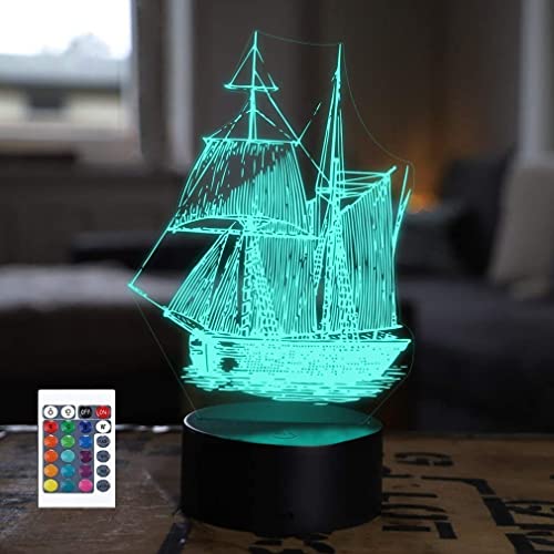 SUPERRUIDALONG 3D Segelboot Fernbedienung 16 Farben Nachtlichter Illusion Acryl LED Tisch Nachttisch Lampe Kinder Schlafzimmer Schreibtisch Dekor Geburtstag Weihnachten Geschenke Spielzeug für Kinder von SUPERRUIDALONG