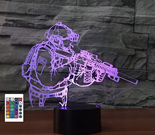 SUPERRUIDALONG 3D-Soldaten-Fernbedienung 16 Farben Nachtlichter Illusion Acryl LED-Tisch Nachttischlampe Kinderzimmer Schreibtisch Dekoration Geburtstagsgeschenke Spielzeug für Kinder von SUPERRUIDALONG