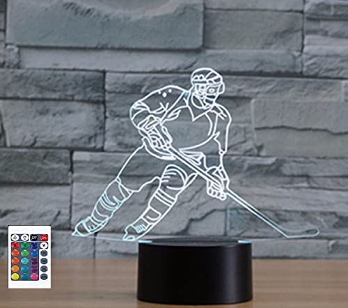 SUPERRUIDALONG 3D Spiel Eishockey Fernbedienung 16 Farben Nachtlichter Illusion Acryl LED-Tisch Nachttischlampe Kinderzimmer Schreibtisch Dekoration Geburtstagsgeschenke Spielzeug für Kinder von SUPERRUIDALONG