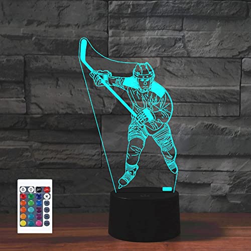 SUPERRUIDALONG 3D Spiel Eishockey Fernbedienung 16 Farben Nachtlichter Illusion Acryl LED Tisch Nachttischlampe Kinderzimmer Schreibtisch Dekoration Geburtstagsgeschenke Spielzeug für Kinder von SUPERRUIDALONG