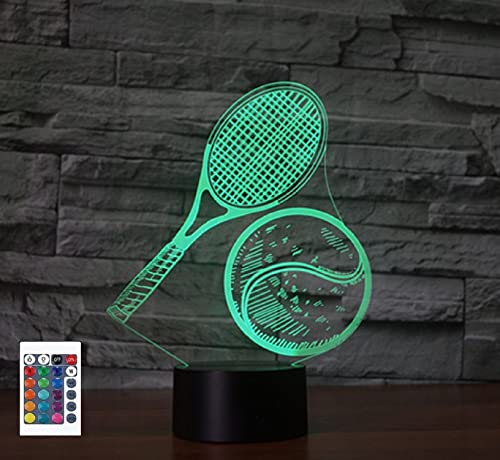 SUPERRUIDALONG 3D-Tennis-Fernbedienung 16 Farben Nachtlichter Illusion Acryl LED-Tisch Nachttischlampe Kinderzimmer Schreibtisch Dekoration Geburtstagsgeschenke Spielzeug für Kinder von SUPERRUIDALONG