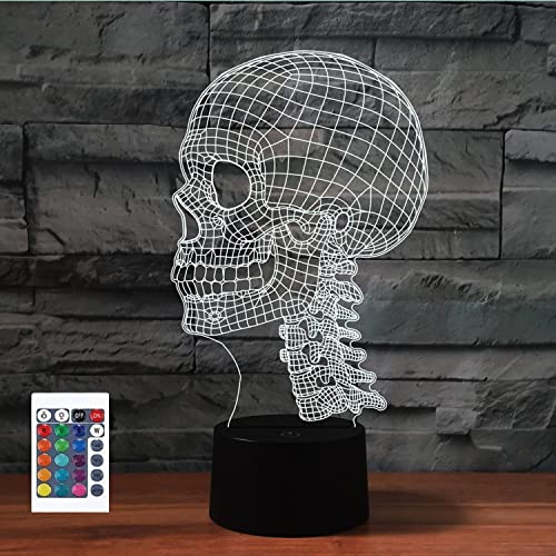 SUPERRUIDALONG 3D Totenkopf Fernbedienung 16 Farben Nachtlichter Illusion Acryl LED Tisch Nachttisch Lampe Kinder Schlafzimmer Schreibtisch Dekor Geburtstag Geschenke Spielzeug für Kinder von SUPERRUIDALONG