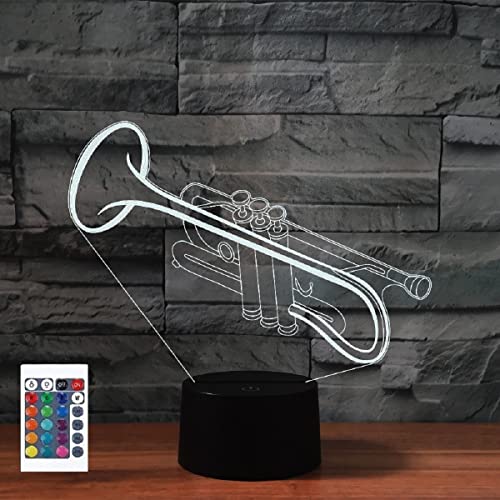 SUPERRUIDALONG 3D Trompete Fernbedienung 16 Farben Nachtlichter Illusion Acryl LED Tisch Nachttisch Lampe Kinder Schlafzimmer Schreibtisch Dekor Geburtstag Geschenke Spielzeug für Kinder von SUPERRUIDALONG