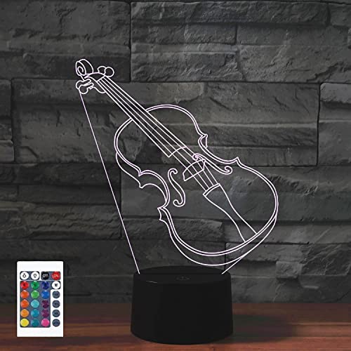 SUPERRUIDALONG 3D Violine Fernbedienung 16 Farben Nachtlichter Illusion Acryl LED Tisch Nachttisch Lampe Kinder Schlafzimmer Schreibtisch Dekor Geburtstag Geschenke Spielzeug für Kinder von SUPERRUIDALONG