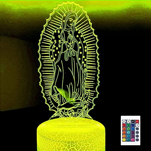 SUPERRUIDALONG 3D Virgin Mary Fernbedienung 16 Farben Nachtlichter Illusion Acryl LED Tisch Nachttisch Lampe Kinder Schlafzimmer Schreibtisch Dekor Geburtstag Geschenke Spielzeug für Kinder von SUPERRUIDALONG