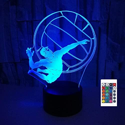 SUPERRUIDALONG 3D Volleyball Fernbedienung 16 Farben Nachtlichter Illusion Acryl LED Tisch Nachttisch Lampe Kinder Schlafzimmer Schreibtisch Dekor Geburtstag Weihnachten Geschenke Spielzeug für Kinder von SUPERRUIDALONG