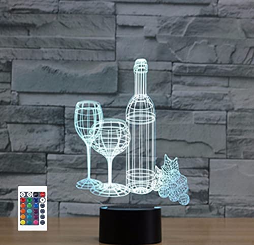 SUPERRUIDALONG 3D Weingläser und Flaschen Fernbedienung 16 Farben Nachtlichter Illusion Acryl LED-Tisch Nachttischlampe Kinderzimmer Schreibtisch Dekoration Geburtstagsgeschenke Spielzeug für Kinder von SUPERRUIDALONG