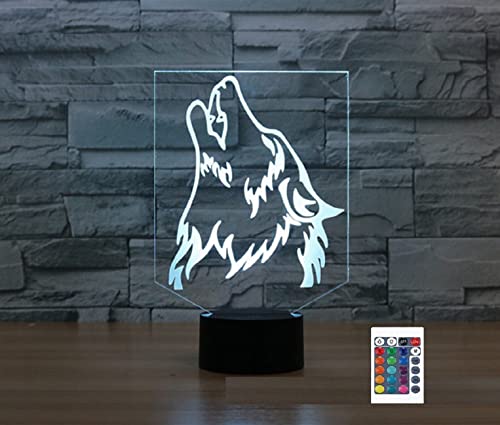 SUPERRUIDALONG 3D Wolf Fernbedienung 16 Farben Nachtlichter Illusion Acryl LED Tisch Nachttisch Lampe Kinder Schlafzimmer Schreibtisch Dekor Geburtstag Geschenke Spielzeug für Kinder von SUPERRUIDALONG